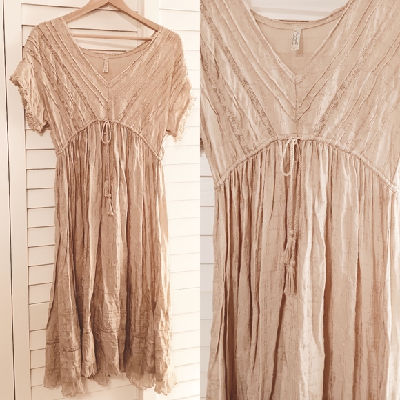 FREE PEOPLE 🐎🌾 rare htf vintage india linen cotton crochet lace tie midi dress - Picture 1 of 9